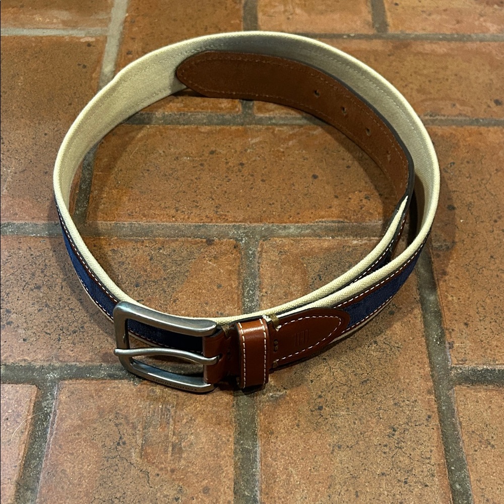 Tommy Hilfiger Men's Blue and Brown Leather Belt